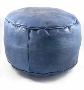 Pouffe made of Engraved Night Blue Leather