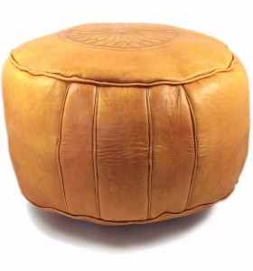 Pouffe made of Engraved Yellow Leather