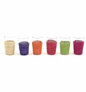 6 verres en vannerie couleurs assorties