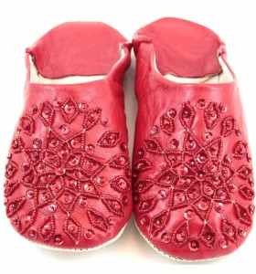 Embroidered AMIRA Slippers made of Red Leather