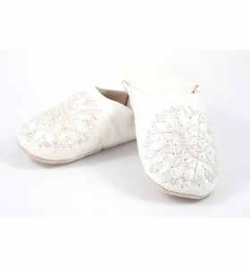 Embroidered AMIRA Slippers made of White Leather