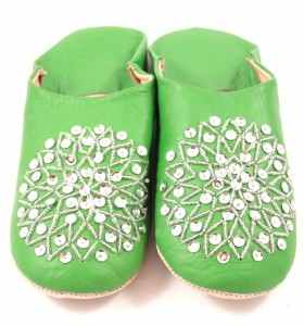Embroidered AMIRA Slippers made of Green Leather