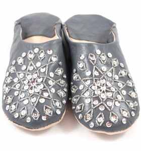 Embroidered AMIRA Slippers made of Dark-Grey Leather