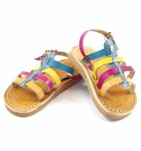 Toufail Sandals made of Camel, Pink, Yellow and Turquoise Leather for Babies