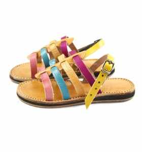 Ililli Sandals made of Salmon, Blue, Camel & Pink Leather for Children