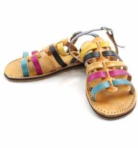 Zora Sandals made of Turquoise, Pink, Yellow & Black Leather for Children