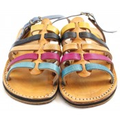 Sandales enfant Zora en cuir turquoise, rose, jaune et noir