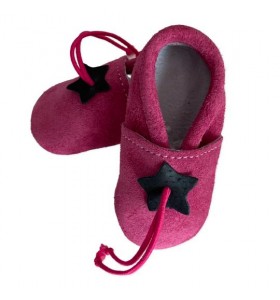 Baby slippers in fuchsia leather